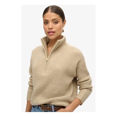 Superdry für Damen. W6110554A Essential beige Pullover mit Reißverschluss (XXS), Lässig, Polyester Superdry für Damen. W6110554A Essential beige Pullover mit Reißverschluss (XXS), Lässig, Polyester