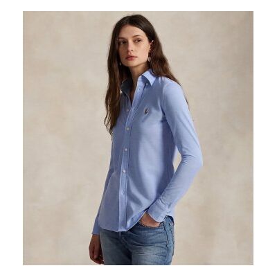 Polo Ralph Lauren für Damen. 211664427001 Schmal geschnittenes Oxford-Hemd aus blauem Baumwoll-Strickjersey (L), Lässig, Baumwolle, Langarm Polo Ralph Lauren für Damen. 211664427001 Schmal geschnittenes Oxford-Hemd aus blauem Baumwoll-Strickjersey (L), Lässig, Baumwolle, Langarm