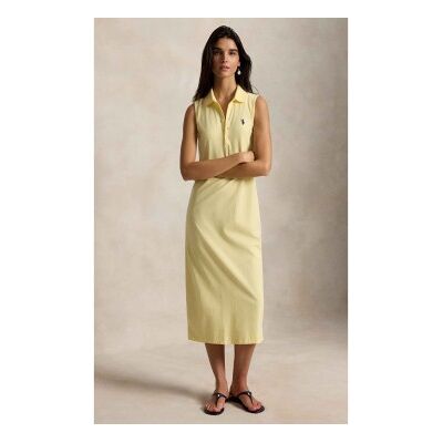 Polo Ralph Lauren für Damen. 211968292005 Gelbes Polo-Kleid aus elastischer Baumwolle (M), Lässig, Ärmellos / Hosenträger Polo Ralph Lauren für Damen. 211968292005 Gelbes Polo-Kleid aus elastischer Baumwolle (M), Lässig, Ärmellos / Hosenträger