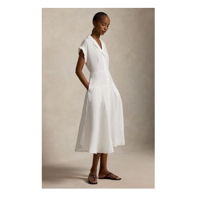 Polo Ralph Lauren für Damen. 211B22538001 Leinen-Hemdblusenkleid mit kurzen Ärmeln in Gebrochenweiß (34), Lässig, Kurzarm Polo Ralph Lauren für Damen. 211B22538001 Leinen-Hemdblusenkleid mit kurzen Ärmeln in Gebrochenweiß (34), Lässig, Kurzarm