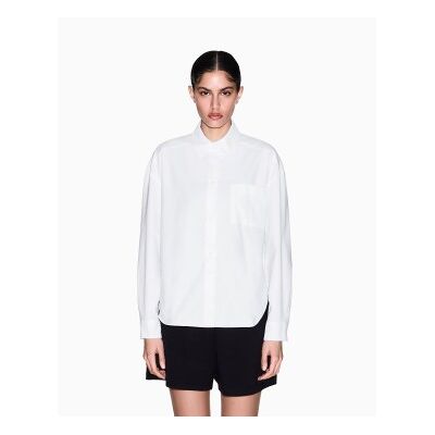A X Armani Exchange für Damen. XW001423AF16624U0002 Weißes Oxford-Hemd aus Baumwolle mit kurzen Ärmeln (S), Lässig, Klassisch, Langarm A X Armani Exchange für Damen. XW001423AF16624U0002 Weißes Oxford-Hemd aus Baumwolle mit kurzen Ärmeln (S), Lässig, Klassisch, Langarm