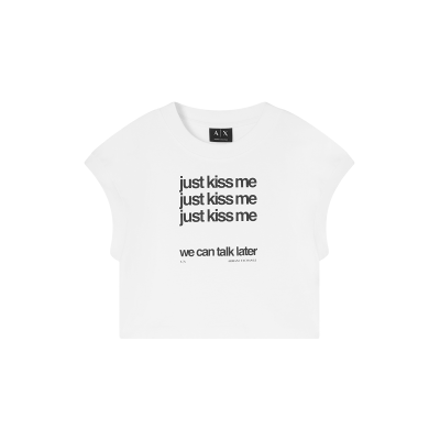 A X Armani Exchange für Damen. XW002320AF15085U0002 Gekürztes T-shirt weiß (M), Lässig, Baumwolle, Kurzarm A X Armani Exchange für Damen. XW002320AF15085U0002 Gekürztes T-shirt weiß (M), Lässig, Baumwolle, Kurzarm