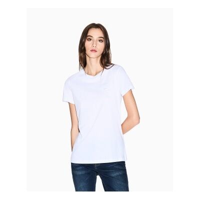 A X Armani Exchange für Damen. XW000831AF10356U0002 T-Shirt mit normaler Passform und weißem Icon-Patch (M), Lässig, Baumwolle, Kurzarm A X Armani Exchange für Damen. XW000831AF10356U0002 T-Shirt mit normaler Passform und weißem Icon-Patch (M), Lässig, Baumwolle, Kurzarm