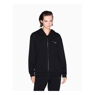 A X Armani Exchange für Damen. XW001452AF10830MC021 Schwarzes Sweatshirt mit Kapuze und Reißverschluss (M), Lässig, Baumwolle, Langarm A X Armani Exchange für Damen. XW001452AF10830MC021 Schwarzes Sweatshirt mit Kapuze und Reißverschluss (M), Lässig, Baumwolle, Langarm