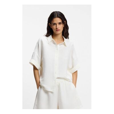 Boss für Damen. 50559261 Bisenas Hemd weiß (M), Lässig, Party, Leinen, Klassisch, Kurzarm Boss für Damen. 50559261 Bisenas Hemd weiß (M), Lässig, Party, Leinen, Klassisch, Kurzarm