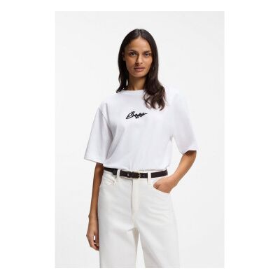 Boss für Damen. 50559075 Unregelmäßiges T-shirt weiß (XS), Lässig, Baumwolle, Kurzarm Boss für Damen. 50559075 Unregelmäßiges T-shirt weiß (XS), Lässig, Baumwolle, Kurzarm