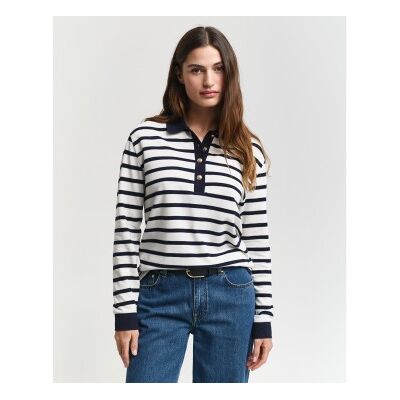 Gant für Damen. 4200556 Langärmeliges Piqué-Poloshirt mit bretonischem Streifen weiß, marineblau (XS), Lässig, Baumwolle, Langarm Gant für Damen. 4200556 Langärmeliges Piqué-Poloshirt mit bretonischem Streifen weiß, marineblau (XS), Lässig, Baumwolle, Langarm