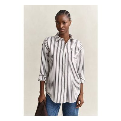 Gant für Damen. 4300239 Klassisches Popeline-Hemd mit Streifen Relaxed Fit weiß (42), Lässig, Baumwolle, Langarm Gant für Damen. 4300239 Klassisches Popeline-Hemd mit Streifen Relaxed Fit weiß (42), Lässig, Baumwolle, Langarm