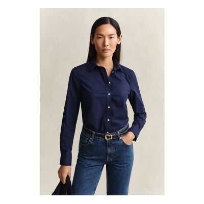 Gant für Damen. 4300486 Slim Fit Hemd aus marineblauem Popeline (42), Lässig, Baumwolle, Klassisch, Langarm Gant für Damen. 4300486 Slim Fit Hemd aus marineblauem Popeline (42), Lässig, Baumwolle, Klassisch, Langarm