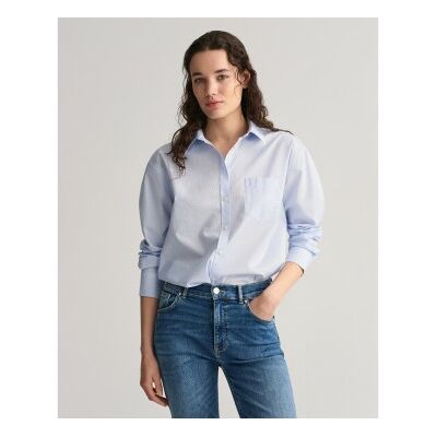 Gant für Damen. 4300212 Relaxed Fit Hemd aus blauer Popeline (42), Lässig, Baumwolle, Langarm Gant für Damen. 4300212 Relaxed Fit Hemd aus blauer Popeline (42), Lässig, Baumwolle, Langarm