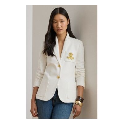 Lauren Ralph Lauren für Damen. 201797305001 Blazer aus weißem Tressen-Jacquard (S), Lässig, Baumwolle, Klassisch, Langarm Lauren Ralph Lauren für Damen. 201797305001 Blazer aus weißem Tressen-Jacquard (S), Lässig, Baumwolle, Klassisch, Langarm