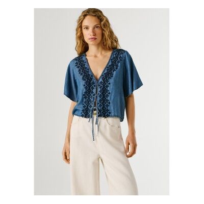 Pepe Jeans für Damen. PL3051391 Bluse Cleo blau (S), Lässig, Kurzarm, Lyocell Pepe Jeans für Damen. PL3051391 Bluse Cleo blau (S), Lässig, Kurzarm, Lyocell