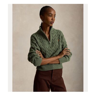 Polo Ralph Lauren für Damen. 211963467508 Grüner Pullover aus Baumwolle mit Zopfmuster (M), Lässig Polo Ralph Lauren für Damen. 211963467508 Grüner Pullover aus Baumwolle mit Zopfmuster (M), Lässig
