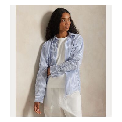 Polo Ralph Lauren für Damen. 211971514503 Hemd aus Baumwolle und Leinen Classic Fit blau (S), Lässig, Langarm Polo Ralph Lauren für Damen. 211971514503 Hemd aus Baumwolle und Leinen Classic Fit blau (S), Lässig, Langarm