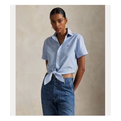Polo Ralph Lauren für Damen. 211971516002 Baumwollhemd Cotton Oxford mit blauer Schleife (32), Lässig, Baumwolle, Kurzarm Polo Ralph Lauren für Damen. 211971516002 Baumwollhemd Cotton Oxford mit blauer Schleife (32), Lässig, Baumwolle, Kurzarm