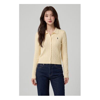 Polo Ralph Lauren für Damen. 211971881504 Beigefarbener Cardigan aus Baumwolle mit Zopfmuster (M), Lässig Polo Ralph Lauren für Damen. 211971881504 Beigefarbener Cardigan aus Baumwolle mit Zopfmuster (M), Lässig
