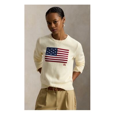 Polo Ralph Lauren für Damen. 211896939002 Flaggen-Pullover aus beiger Baumwolle (XS), Lässig, Langarm Polo Ralph Lauren für Damen. 211896939002 Flaggen-Pullover aus beiger Baumwolle (XS), Lässig, Langarm