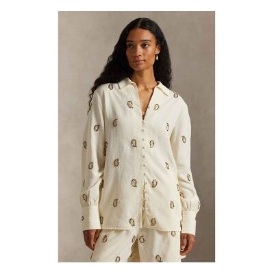 Polo Ralph Lauren für Damen. 211A96173001 Oberteil mit beigefarbenem, perlenbesetztem Paisleymotiv (S), Lässig, Klassisch, Langarm, Lyocell Polo Ralph Lauren für Damen. 211A96173001 Oberteil mit beigefarbenem, perlenbesetztem Paisleymotiv (S), Lässig, Klassisch, Langarm, Lyocell