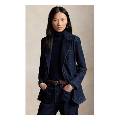 Polo Ralph Lauren für Damen. 211B17240001 Einfach geknöpfter Denim-Blazer in Marineblau (42), Lässig, Baumwolle Polo Ralph Lauren für Damen. 211B17240001 Einfach geknöpfter Denim-Blazer in Marineblau (42), Lässig, Baumwolle