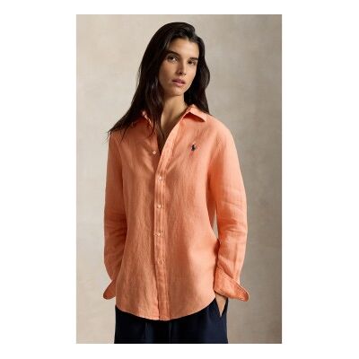 Polo Ralph Lauren für Damen. 211970730521 Klassisches orangefarbenes Leinenhemd in Classic Fit (XXS), Lässig, Langarm, Koralle Polo Ralph Lauren für Damen. 211970730521 Klassisches orangefarbenes Leinenhemd in Classic Fit (XXS), Lässig, Langarm, Koralle