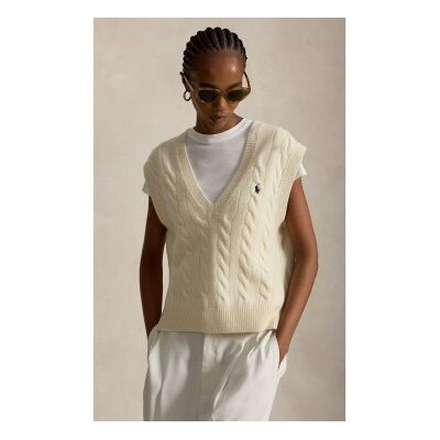Polo Ralph Lauren für Damen. 211949994002 Strickweste aus Wolle und Kaschmir in Beige (M), Lässig, Ärmellos / Hosenträger Polo Ralph Lauren für Damen. 211949994002 Strickweste aus Wolle und Kaschmir in Beige (M), Lässig, Ärmellos / Hosenträger