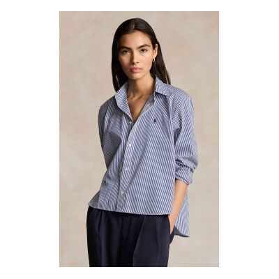 Polo Ralph Lauren für Damen. 211891419001 Kurzgeschnittenes Baumwollhemd mit blauen Streifen (S), Lässig, Baumwolle, Langarm Polo Ralph Lauren für Damen. 211891419001 Kurzgeschnittenes Baumwollhemd mit blauen Streifen (S), Lässig, Baumwolle, Langarm