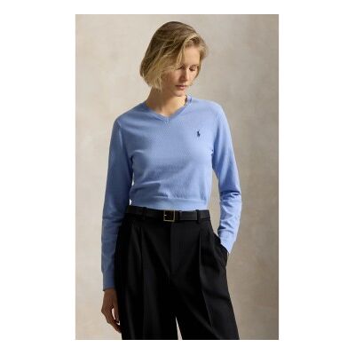 Polo Ralph Lauren für Damen. 211B17737001 Pullover aus Baumwolle mit V-Ausschnitt blau (M), Lässig, Langarm Polo Ralph Lauren für Damen. 211B17737001 Pullover aus Baumwolle mit V-Ausschnitt blau (M), Lässig, Langarm
