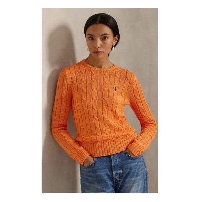 Polo Ralph Lauren für Damen. 211971869014 Orangefarbener Pullover aus Baumwolle mit Zopfmuster (S), Lässig, Klassisch Polo Ralph Lauren für Damen. 211971869014 Orangefarbener Pullover aus Baumwolle mit Zopfmuster (S), Lässig, Klassisch
