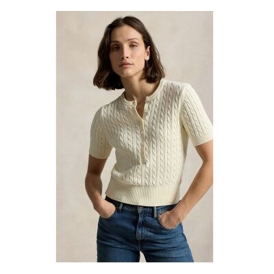 Polo Ralph Lauren für Damen. 211B17746001 Jersey Henley in Zopfmuster beige (XS), Lässig, Baumwolle, Kurzarm Polo Ralph Lauren für Damen. 211B17746001 Jersey Henley in Zopfmuster beige (XS), Lässig, Baumwolle, Kurzarm