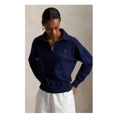 Polo Ralph Lauren für Damen. 211B18686003 Leichter Fleece-Pullover mit marinefarbenem Reißverschluss (M), Lässig, Baumwolle Polo Ralph Lauren für Damen. 211B18686003 Leichter Fleece-Pullover mit marinefarbenem Reißverschluss (M), Lässig, Baumwolle