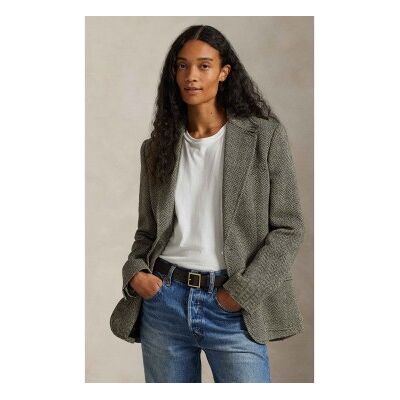 Polo Ralph Lauren für Damen. 211891070002 Einreihiger Blazer in Fischgrätmuster Fischgrätmuster grau-grün (32), Lässig, Leinen, Klassisch Polo Ralph Lauren für Damen. 211891070002 Einreihiger Blazer in Fischgrätmuster Fischgrätmuster grau-grün (32), Lässig, Leinen, Klassisch