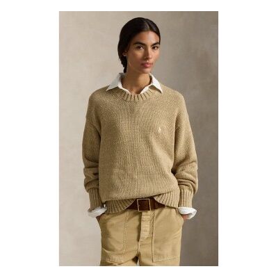Polo Ralph Lauren für Damen. 211A96252001 Beigefarbener Rundhalspullover aus Baumwolle (L), Lässig Polo Ralph Lauren für Damen. 211A96252001 Beigefarbener Rundhalspullover aus Baumwolle (L), Lässig