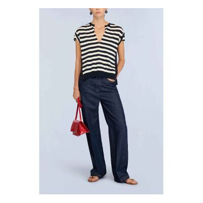 Semicouture für Damen. S6SB01 Georgia Pullover navy, weiß (M), Blau, Lässig, Kurzarm, Marine Semicouture für Damen. S6SB01 Georgia Pullover navy, weiß (M), Blau, Lässig, Kurzarm, Marine