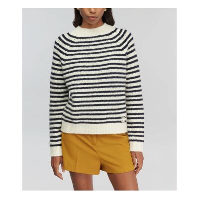 Semicouture für Damen. Y5WF12 Morgana gestreifter Pullover (S), Weiß, Lässig, Polyester, Marine Semicouture für Damen. Y5WF12 Morgana gestreifter Pullover (S), Weiß, Lässig, Polyester, Marine