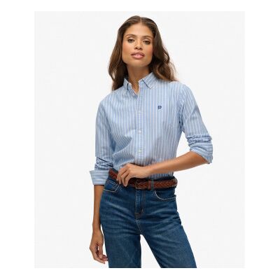 Superdry für Damen. W4010565A Schmal geschnittenes Oxford-Hemd blau (XS), Lässig, Baumwolle, Klassisch, Langarm Superdry für Damen. W4010565A Schmal geschnittenes Oxford-Hemd blau (XS), Lässig, Baumwolle, Klassisch, Langarm