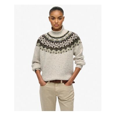 Superdry für Damen. W6110657A Fairisle-Pullover Off-White-Rollkragen (L), Weiß, Lässig, Polyester, Langarm Superdry für Damen. W6110657A Fairisle-Pullover Off-White-Rollkragen (L), Weiß, Lässig, Polyester, Langarm