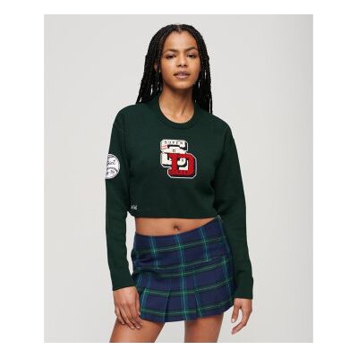 Superdry für Damen. W6110537A Varsity-Pullover mit Rundhalsausschnitt kurz grün grün (S), Lässig, Bio-Baumwolle, Nachhaltig Superdry für Damen. W6110537A Varsity-Pullover mit Rundhalsausschnitt kurz grün grün (S), Lässig, Bio-Baumwolle, Nachhaltig