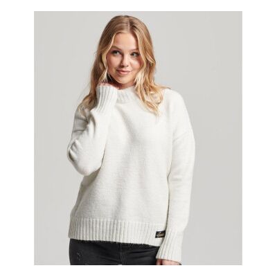 Superdry für Damen. W6110501A Perkins Essential Rundhals-Pullover weiß (M), Lässig, Acryl Superdry für Damen. W6110501A Perkins Essential Rundhals-Pullover weiß (M), Lässig, Acryl