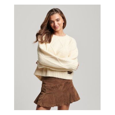 Superdry für Damen. W6110498A Milchweißer Grobstrick-Pullover (S), Lässig, Polyester, Langarm Superdry für Damen. W6110498A Milchweißer Grobstrick-Pullover (S), Lässig, Polyester, Langarm
