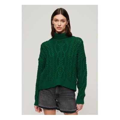 Superdry für Damen. W6110450A Geflochtener Strickpulli mit grünem Polokragen (S), Lässig, Acryl, Langarm Superdry für Damen. W6110450A Geflochtener Strickpulli mit grünem Polokragen (S), Lässig, Acryl, Langarm