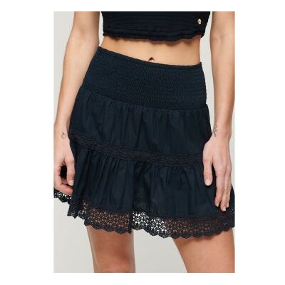 Superdry für Damen. W7210324A Minirock aus Mischgewebe mit navyfarbener Ibiza-Spitze (M), Lässig, Baumwolle, Marine Superdry für Damen. W7210324A Minirock aus Mischgewebe mit navyfarbener Ibiza-Spitze (M), Lässig, Baumwolle, Marine