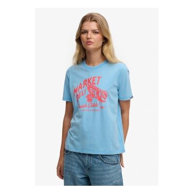 Superdry für Damen. W1011746A Roadside Trade Relaxed T-Shirt blau (M), Lässig, Baumwolle, Kurzarm Superdry für Damen. W1011746A Roadside Trade Relaxed T-Shirt blau (M), Lässig, Baumwolle, Kurzarm