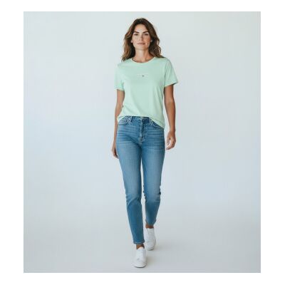 Tommy Hilfiger für Damen. MW0MW42363 Marke Love T-shirt grün (M), Lässig, Baumwolle, Kurzarm Tommy Hilfiger für Damen. MW0MW42363 Marke Love T-shirt grün (M), Lässig, Baumwolle, Kurzarm