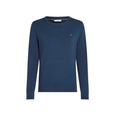 Tommy Hilfiger für Damen. WW0WW44984 Blauer Pullover mit Rundhalsausschnitt (M), Lässig, Baumwolle Tommy Hilfiger für Damen. WW0WW44984 Blauer Pullover mit Rundhalsausschnitt (M), Lässig, Baumwolle