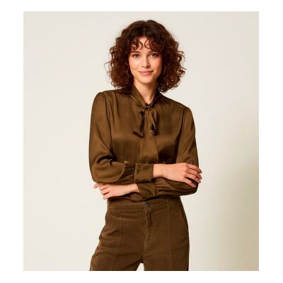 Twinset für Damen. 252TT2361 Satin-Jacquard-Hemd grün (42), Lässig, Viskose, Langarm Twinset für Damen. 252TT2361 Satin-Jacquard-Hemd grün (42), Lässig, Viskose, Langarm