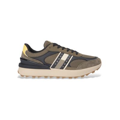Tommy Jeans für Herren. EM0EM01537 Grünlich braune Turnschuhe aus technischem Leder (45), Wohnung, Schnürsenkel, Lässig Tommy Jeans für Herren. EM0EM01537 Grünlich braune Turnschuhe aus technischem Leder (45), Wohnung, Schnürsenkel, Lässig