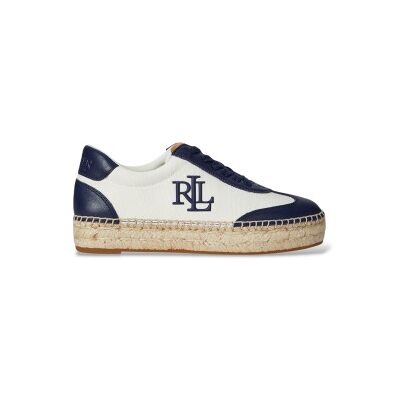 Lauren Ralph Lauren für Damen. 802P04428001 Luize Turnschuhe aus beigem Canvas und Nappaleder, navy (37.5), Wohnung, 1 bis 3 cm, Schnürsenke Lauren Ralph Lauren für Damen. 802P04428001 Luize Turnschuhe aus beigem Canvas und Nappaleder, navy (37.5), Wohnung, 1 bis 3 cm, Schnürsenke