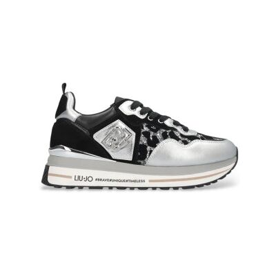 Liu Jo für Damen. BF5009PX682S1S01 Schwarze, silberne, glitzernde Plateau-Turnschuhe mit Tiermuster (41), Leder, 3 bis 5 cm, Schnürsenkel, L Liu Jo für Damen. BF5009PX682S1S01 Schwarze, silberne, glitzernde Plateau-Turnschuhe mit Tiermuster (41), Leder, 3 bis 5 cm, Schnürsenkel, L