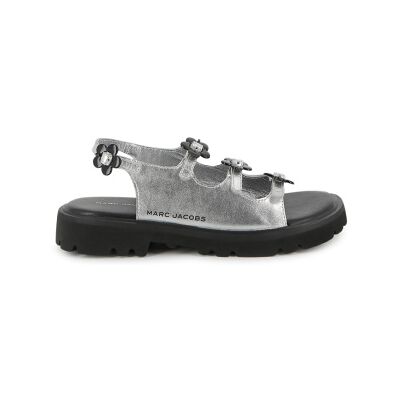 Marc Jacobs für Mädchen. W60822 Silberne Metallic-Sandalen (35), Leder, Wohnung, Schnalle, Lässig, Kinderbekleidung Marc Jacobs für Mädchen. W60822 Silberne Metallic-Sandalen (35), Leder, Wohnung, Schnalle, Lässig, Kinderbekleidung