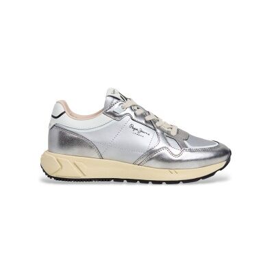 Pepe Jeans für Damen. PLS600048 Silberne Marlon Glam Leder Turnschuhe (36), Wohnung, Schnürsenkel, Lässig Pepe Jeans für Damen. PLS600048 Silberne Marlon Glam Leder Turnschuhe (36), Wohnung, Schnürsenkel, Lässig